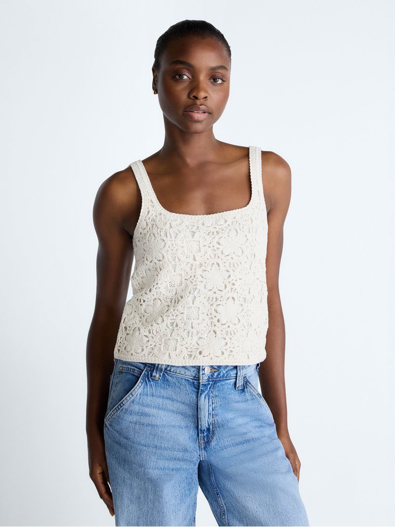 Scoop Women's Square Neck Crochet Cotton Tank Top, Sizes XS-XXL | Walmart (US)