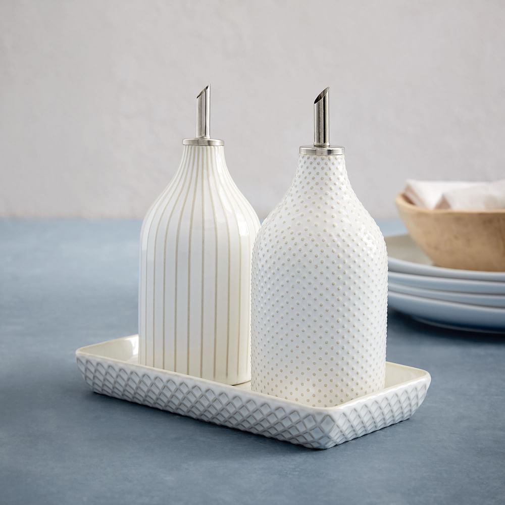 Textured Stoneware Oil &amp;amp; Vinegar Set - White | West Elm (US)
