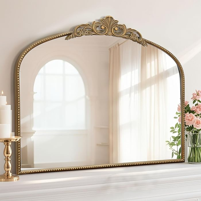 Micasso Large Gold Antique Mirror: 40"x 30" French Baroque Arched Mirror - Traditional Ornate Vin... | Amazon (US)