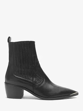 Mint Velvet Tiffany Leather Ankle Boots, Black | John Lewis (UK)