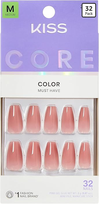 Amazon.com: Kiss Core, Press On Nails, Nail glue included, 'Jubilation', Pink, Medium Size, Coffi... | Amazon (US)