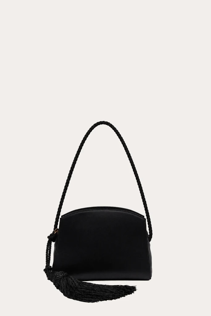 Tassle Clutch Black Satin | LITTLE LIFFNER