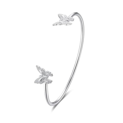 Handmade 925 Sterling Silver Butterfly Bangle Bracelet Open Adjustable Cute Butterfly Cuff Bracelet Minimalist Silver Bangle Boho Classic Bracelet Trendy Jewelry for Women Teen Girls Birthday Gifts | Amazon (US)