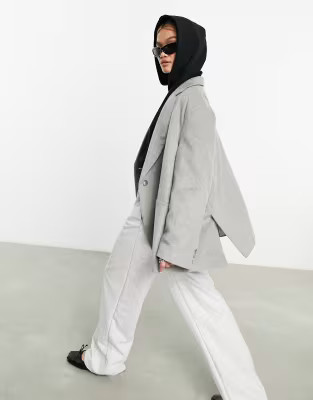 ASOS DESIGN wool swing grandad blazer in grey | ASOS (Global)