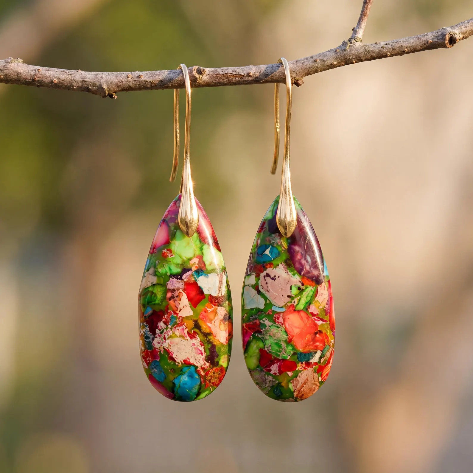 18K Gold Filled Colorful Teardrop Earrings, Multicolor Gemstone Dangle Earrings, Boho Statement D... | Etsy (Global)