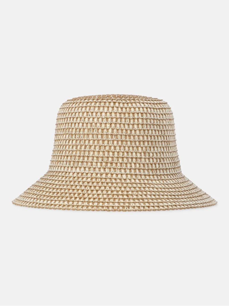 Time and Tru Women's Straw Bucket Hat, Dark Brown Combo | Walmart (US)
