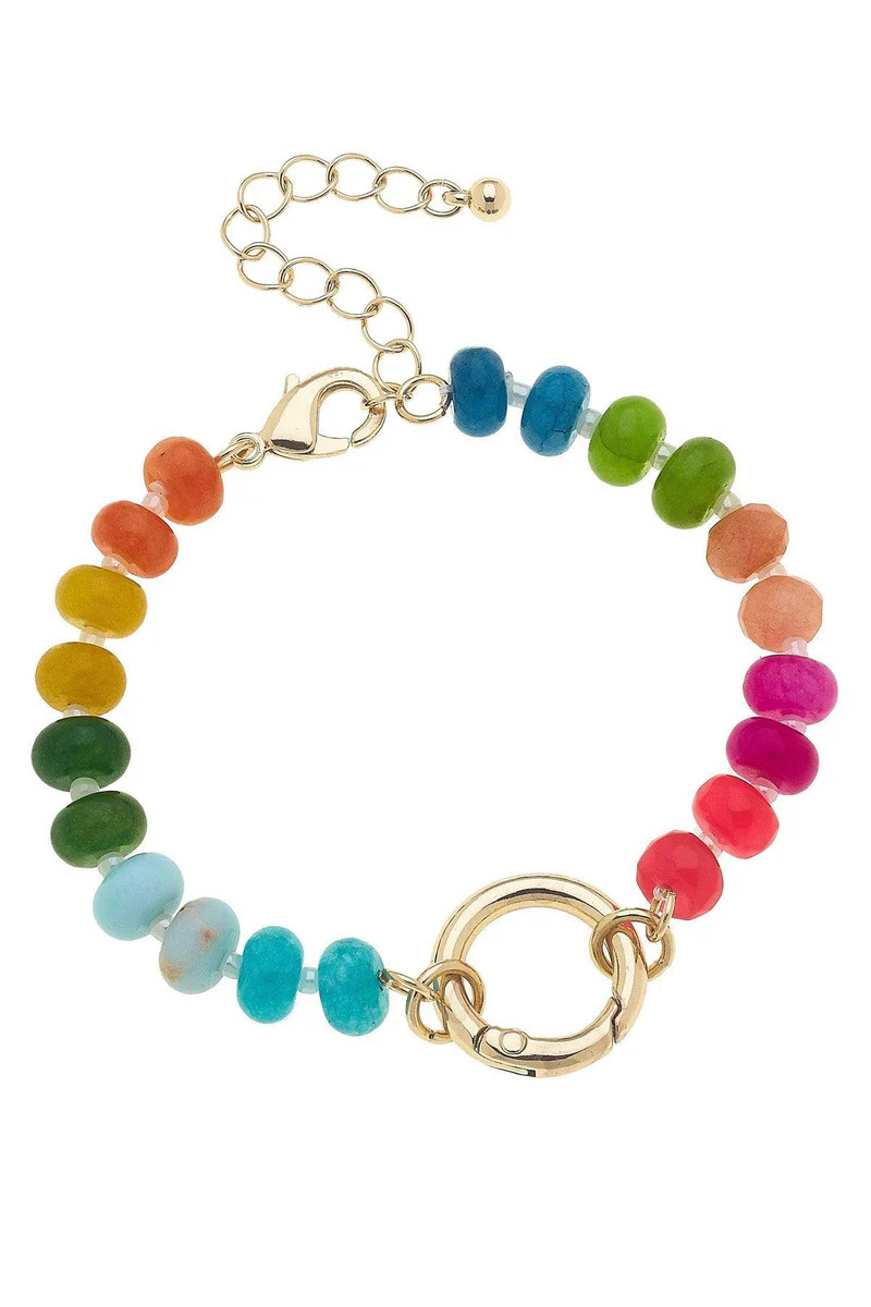 Lucy Gemstone Beaded Charm Bracelet Base in Rainbow Multi | CANVAS