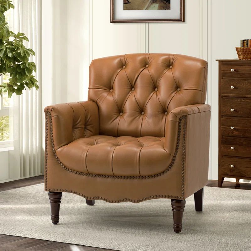Annja 32" W Tufted Genuine Leather Armchair | Wayfair North America