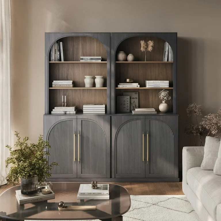 BELLEZE Storage Cabinet with Hutch Set of 2, 72" Tall Modern Wood Sideboard with 3-Tier Shelves, ... | Walmart (US)
