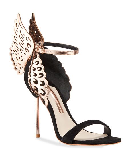 Sophia Webster Evangeline Angel Wing Sandals, Black/Rose Gold | Neiman Marcus