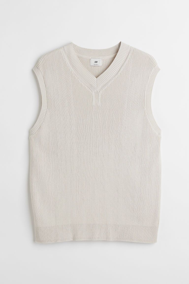 H & M - Relaxed Fit Cotton Sweater Vest - Beige | H&M (US + CA)