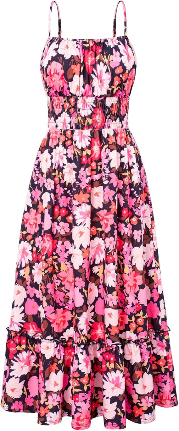 GRACE KARIN Summer Dresses for Women 2026 Vacation,Smocked Floral Maxi Dress,Boho Beach Sundress ... | Amazon (US)