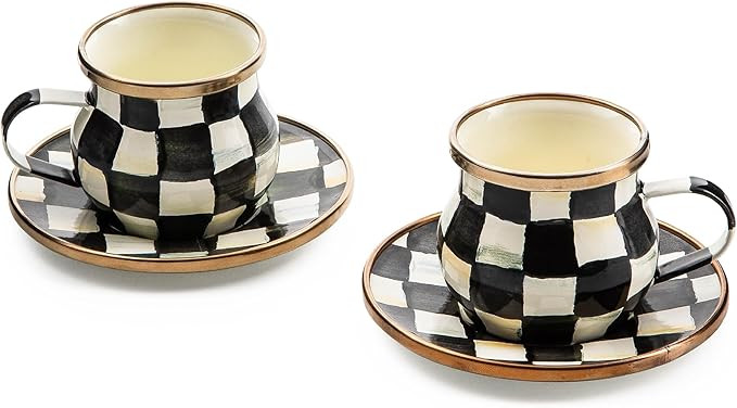 MACKENZIE-CHILDS Espresso Cup and Saucer Set, Cute Small Coffee Cups and Saucers, Set of 2, Black... | Amazon (US)