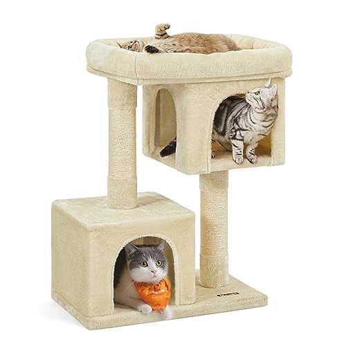 Feandrea Cat Tree, 33.1-Inch Cute Cat Tower, Plush Kitten Condo, Beige | Amazon (US)
