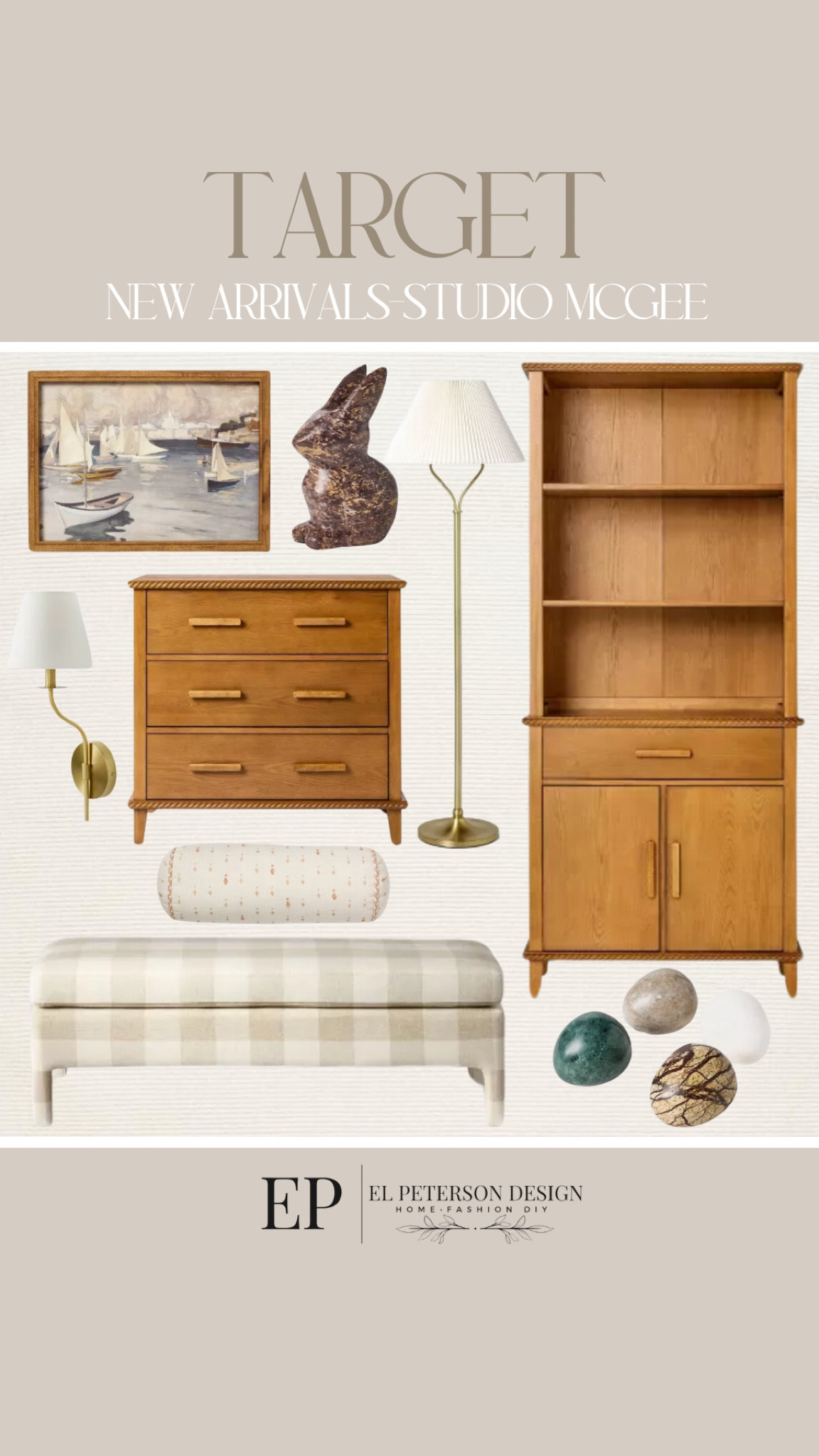 Studio McGee new release 
Artwork
3 dresser drawers
Wall sconce
Floor lamp
Bench
Marble eggs
Pillow
Tall accent cabinet
Marble bunny 

#LTKHome