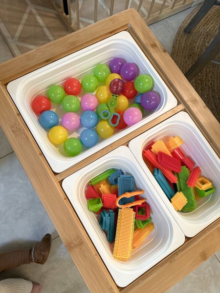 Some sensory bin things today. Love this wooden sensory bin. Also linking these kids stacking picssso tiles, ball pit balls and tools for fine motor skills 

#LTKkids #LTKunder50 #LTKunder100