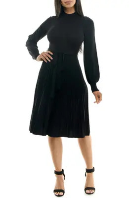 Nina Leonard Tie Waist Fit & Flare Sweater Dress in Teal at Nordstrom Rack, Size Small | Nordstrom Rack
