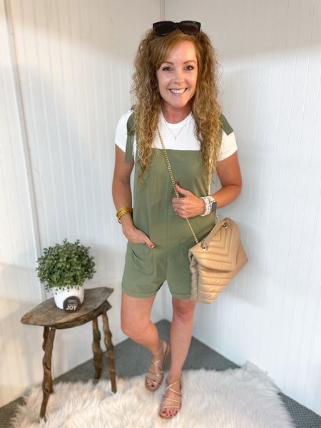 Shein outfit / vacation outfit / SHEIN EZwear Summer Casual And Loose St Patrick Day Knot Strap Pocket Patched Pinafore Green Short Romper / 

#LTKover40 #LTKfindsunder50 #LTKtravel