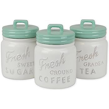 DII 3-Piece Vintage, Retro, Farmhouse Chic, Mason Jar Inspired Ceramic Kitchen Canister with Airt... | Amazon (US)