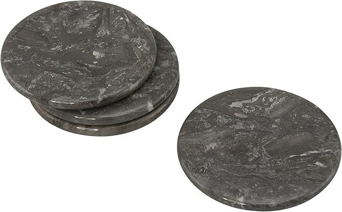 Creative Home Natural Charcoal Marble Set of 4 Pieces Round Coaster for Wine or Drink Serving Tab... | Amazon (US)
