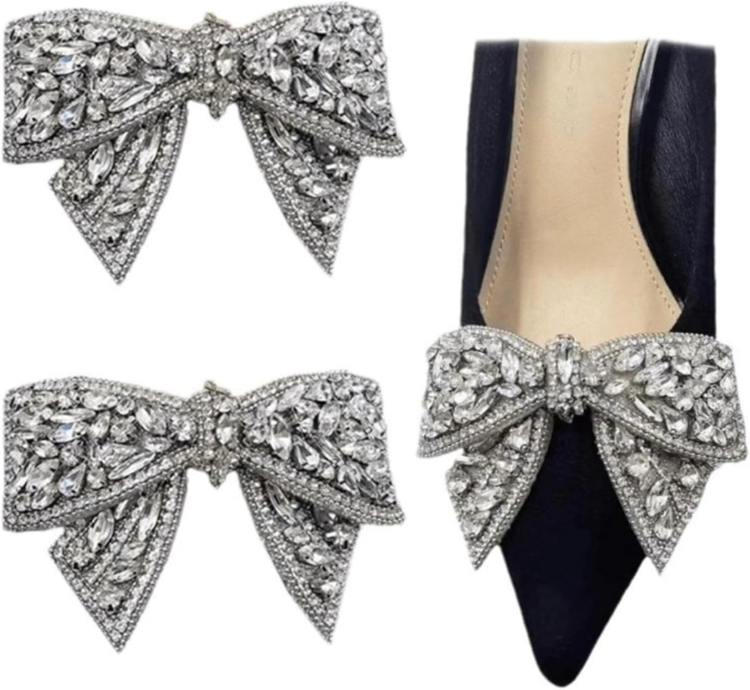 2 Pcs Crystal Rhinestone Bow Patches Shoe Charms, Knot Bow Appliques for Wedding Shoes Charms and... | Amazon (US)