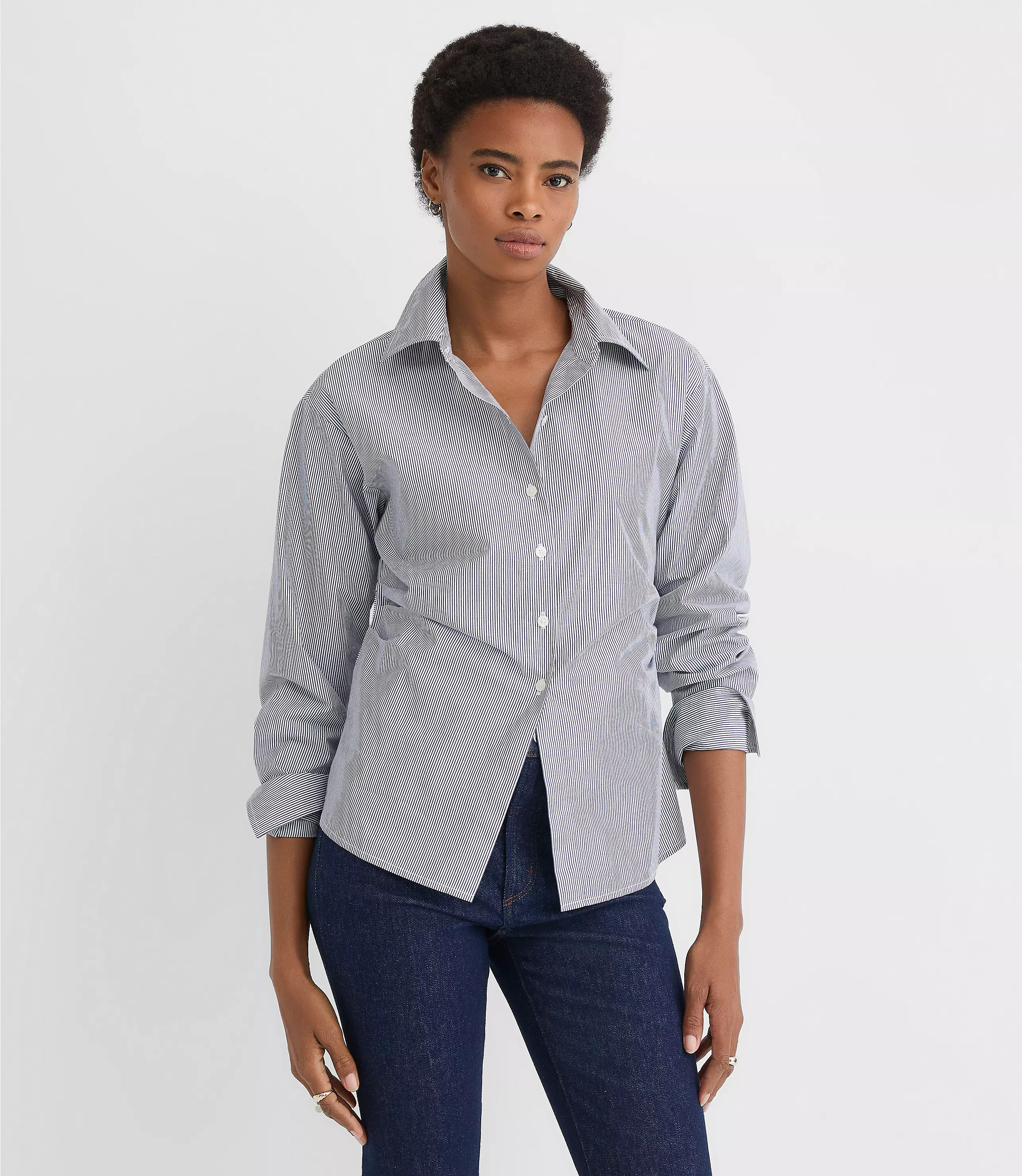 Striped Cutout Tie Back Poplin Shirt | LOFT