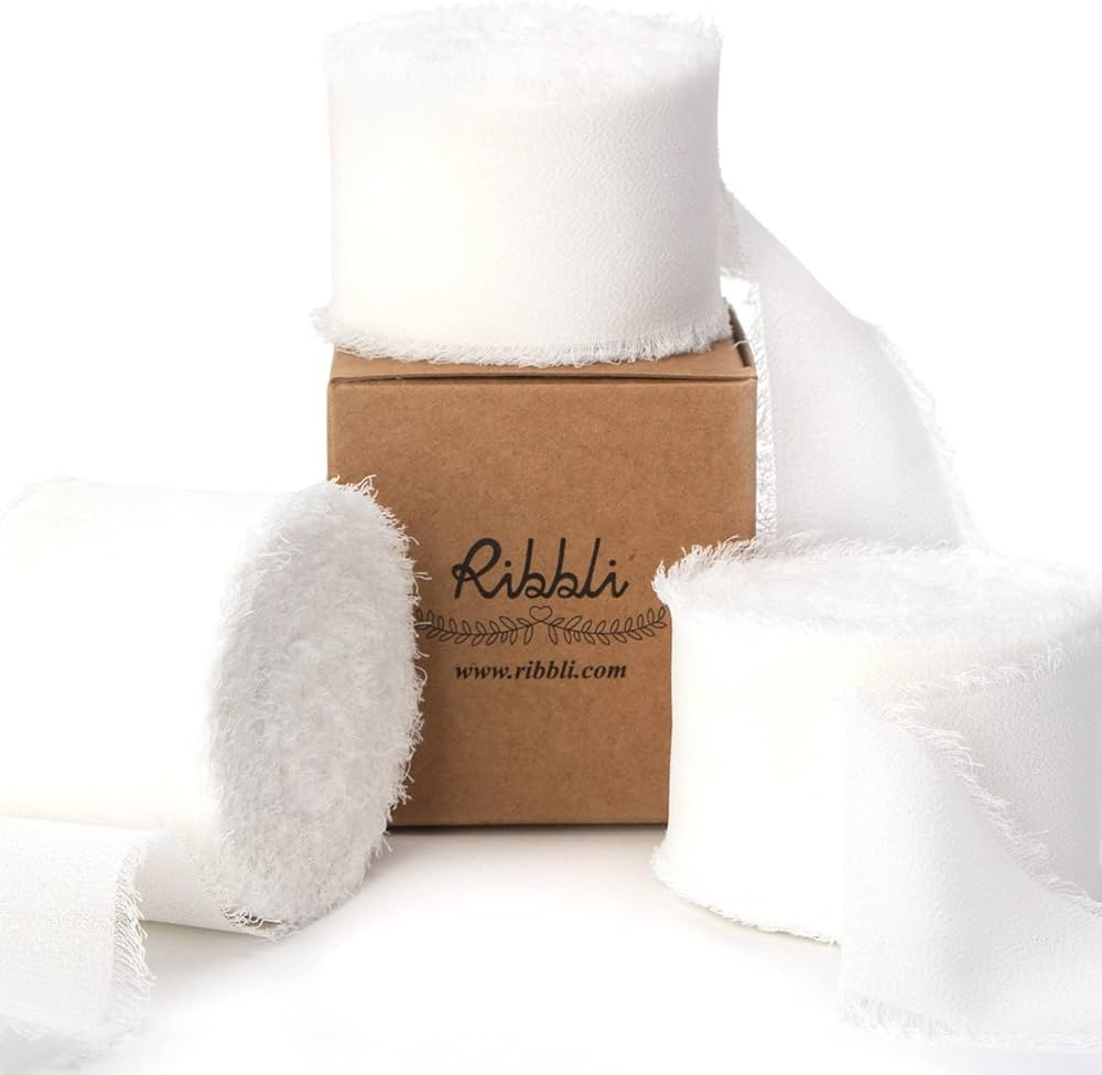 Ribbli White Chiffon Ribbon 1.5 inch x 30 Yard Handmade Silk Ribbon, Fringe Chiffon Ribbon for We... | Amazon (US)