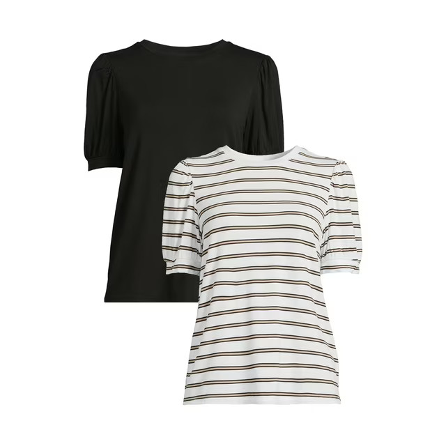 Time and Tru Women's Classic Fit Puff Sleeve Jersey Top, 2 Pack, Sizes XS-XXXL | Walmart (US)