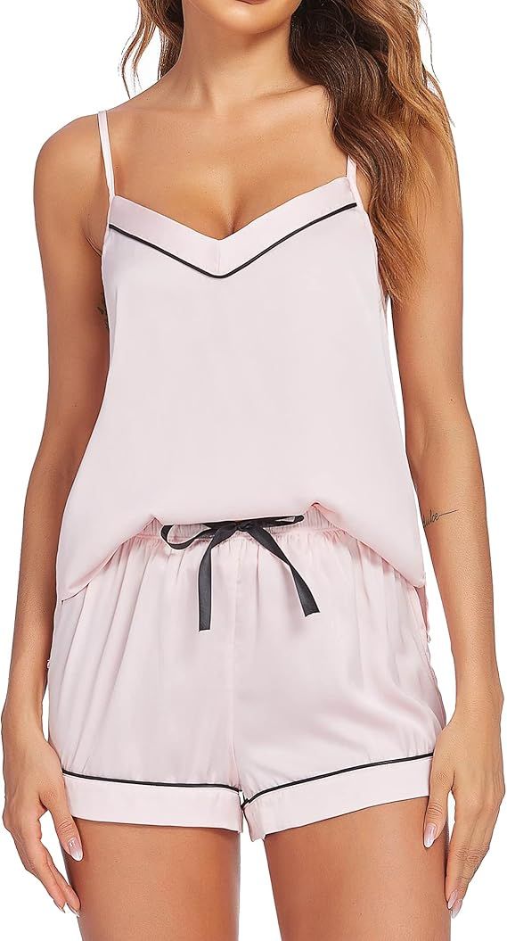 Ekouaer Satin Pajamas Women's Soft Sleepwear Lingerie Silk Cami Shorts Set Nightwear S-XXL | Amazon (US)