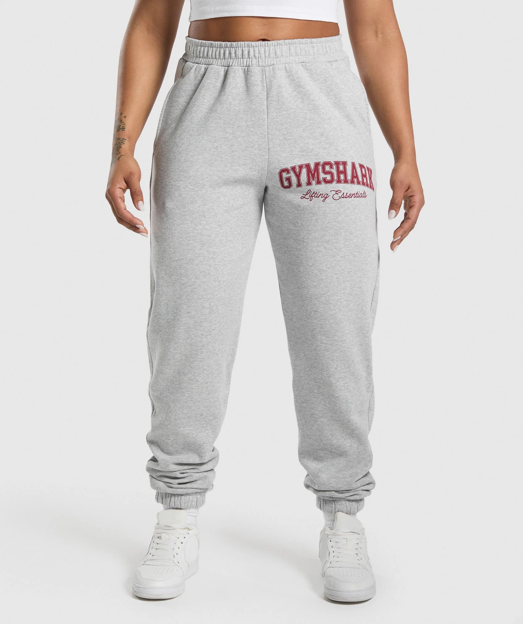 Gymshark Lifting Essentials Graphic Brushed Oversized Joggers - Light Grey Core Marl | Gymshark US