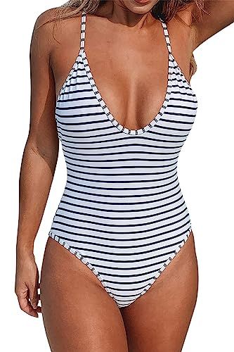 CUPSHE Women's Simple Living Stripe One-Piece Swimsuit Bathing Suit | Amazon (US)
