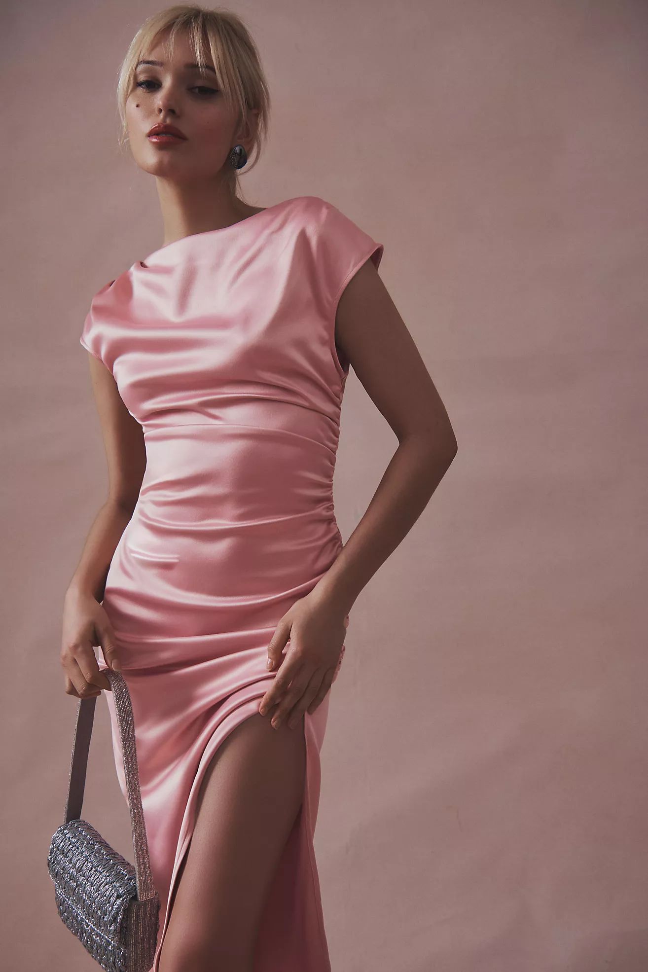 BHLDN Francesca High-Neck Stretch Satin Midi Dress | Anthropologie (US)