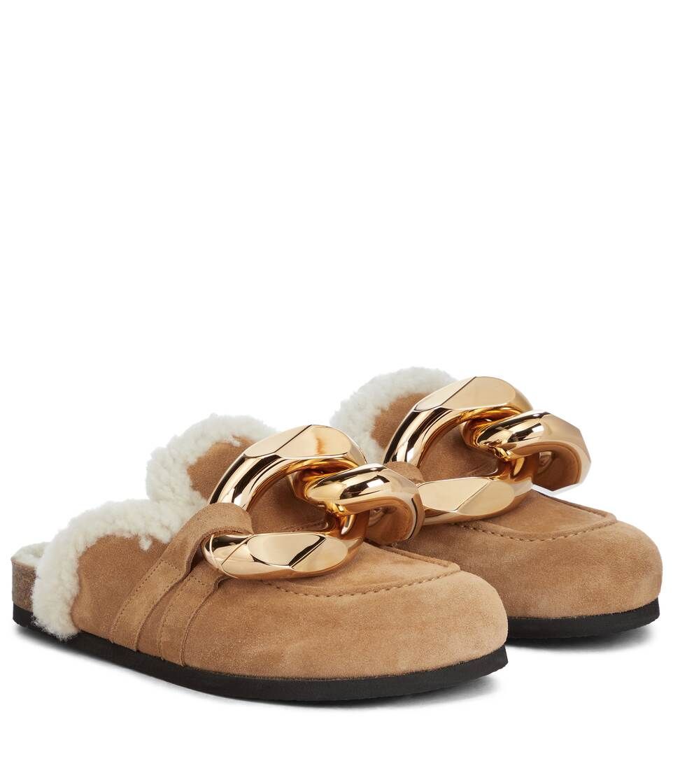 Embellished shearing and suede slippers | Mytheresa (UK)