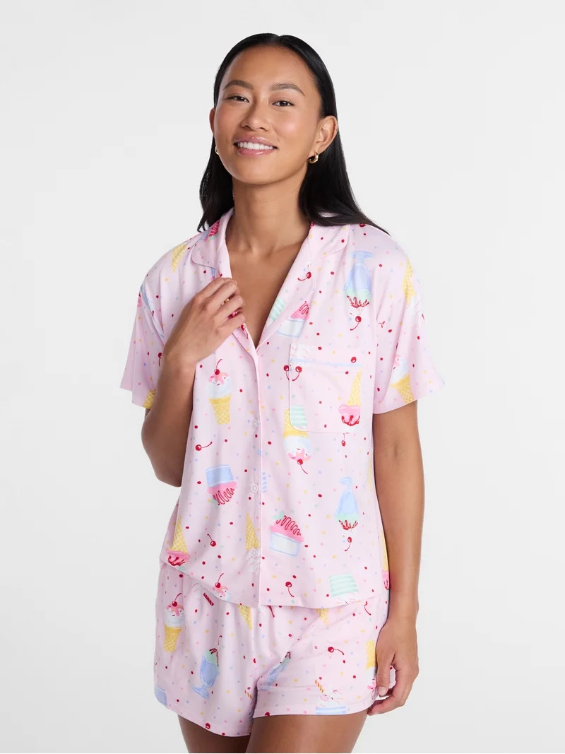 Ice Cream Women's Notch Top and Shorts Pajama Set from Way to Celebrate, 2-Piece, Sizes XS-3X | Walmart (US)