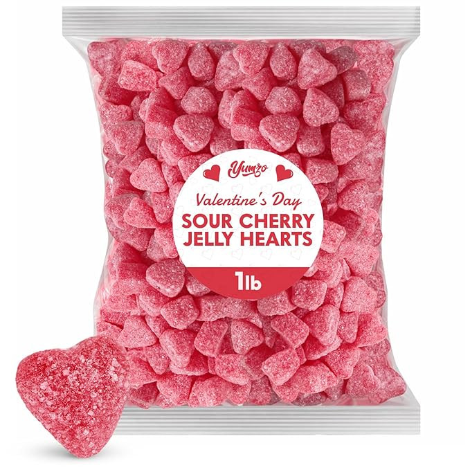 Valentine's Day Sour Cherry Jelly Hearts Candy, 1lb Pack of Valentine's Day Candy Bulk, Ideal Val... | Amazon (US)