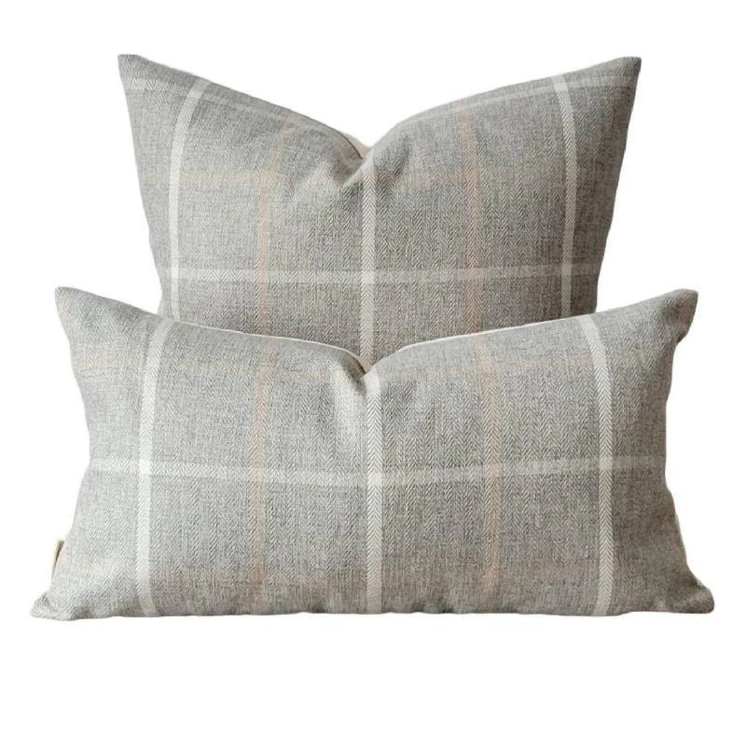 Modern Plaid Pillow Cover 22x22 Traditional Plaid Grey Lumbar - Etsy | Etsy (US)