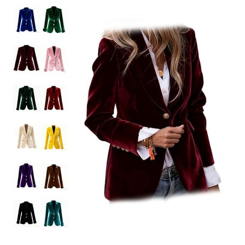 Womens Velvet Blazer, Slim Fit One Button Notch Lapel Jacket, Casual Business Office Suit, Long Sleeve Fall Cardigan Coat (Crimson,Medium) | Amazon (US)