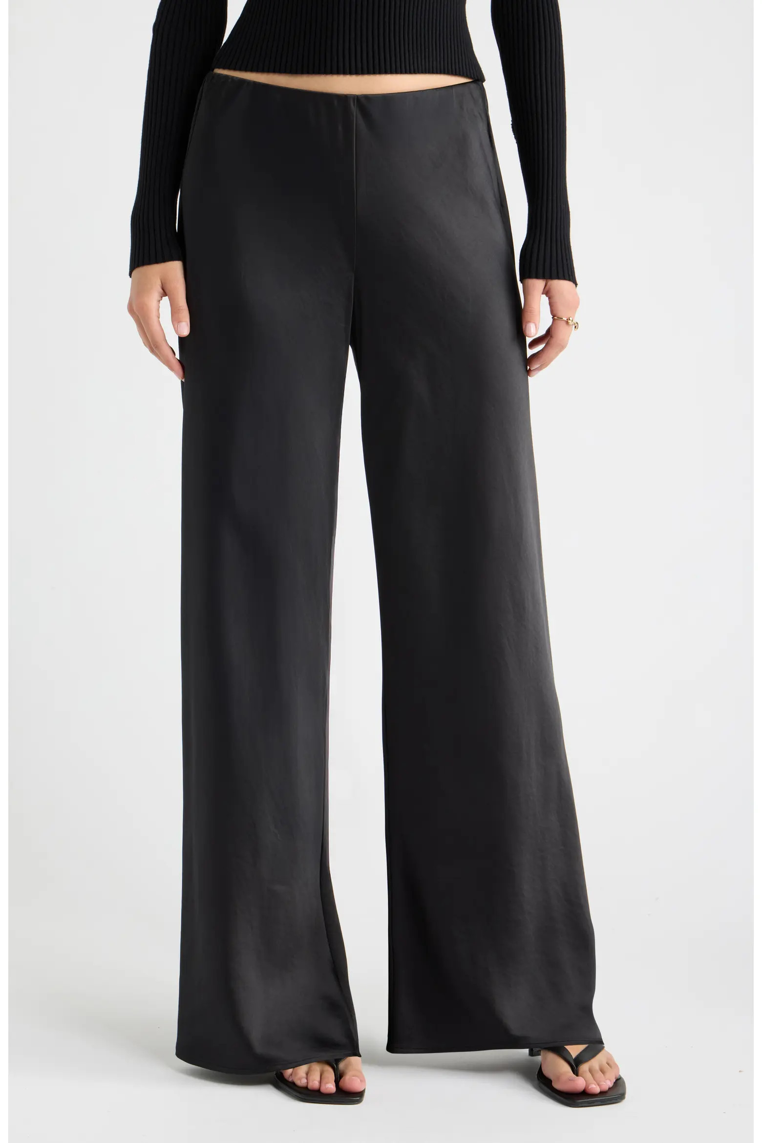Open Edit Satin Wide Leg Pull On Pants (Women) | Nordstrom | Nordstrom