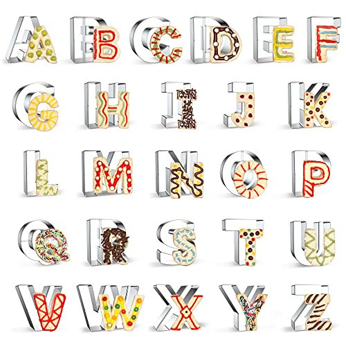 FUSOTO 26PCS Alphabet Letters Cookie Cutters Set, DIY Letters Cake&Cookie, Stainless Steel Cookie Cutters for Baking, Letters Shaped Baking Tool for Homemaking Biscuits, Cookie, Dough | Amazon (US)