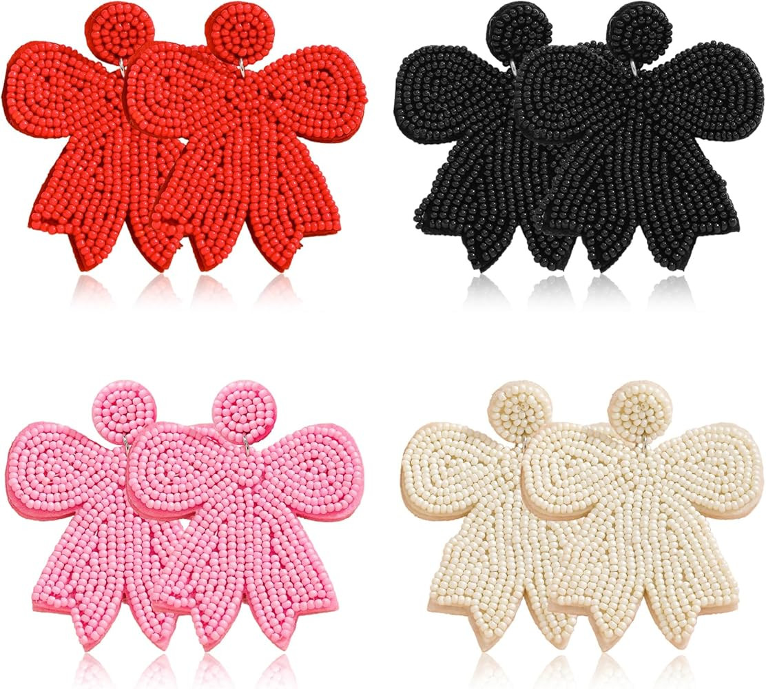 Multicolor Beaded Bow Earrings Set for Women, Handmade Beads Bowknot Earrings for Her Holiday Jew... | Amazon (US)