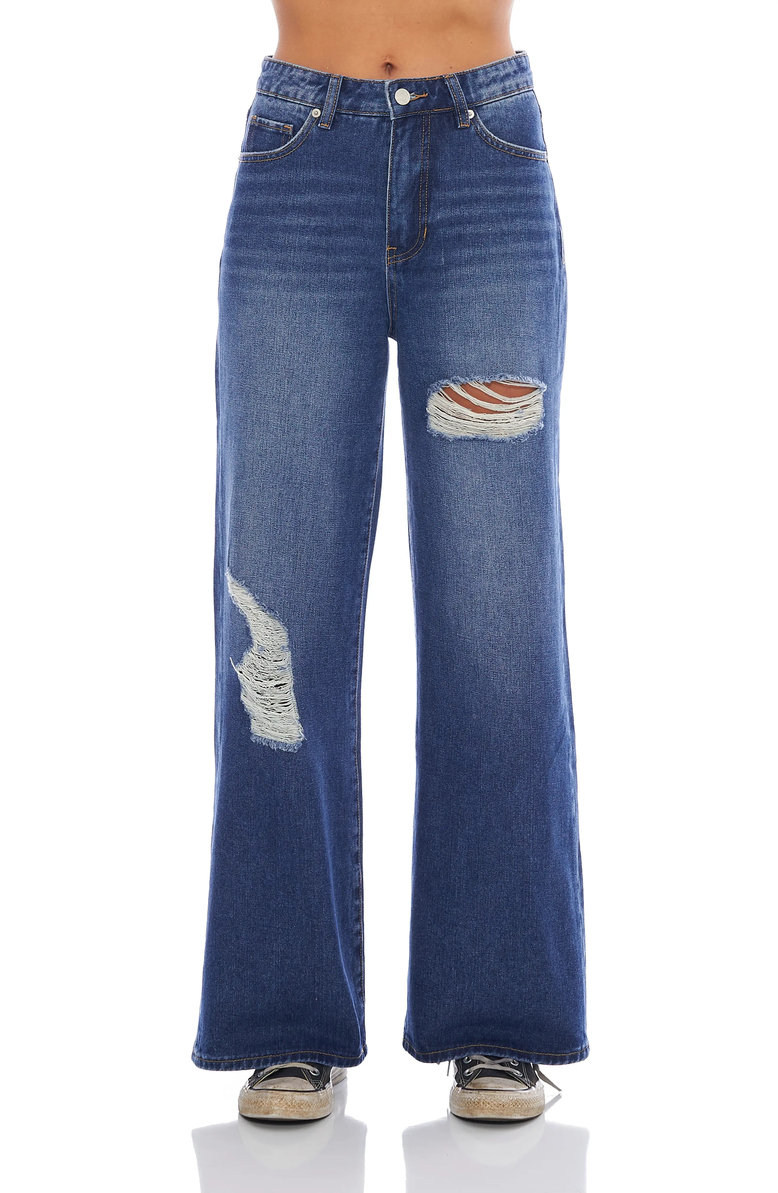 Women's Prosperity Denim Ripped High Waist Wide Leg Jeans, Size 27 - Blue | Nordstrom