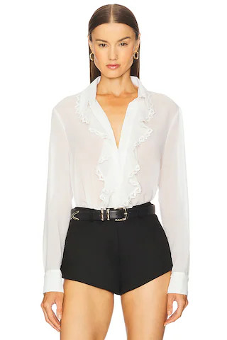 Bardot Jolanda Lace Trim Frill Shirt in Orchid White from Revolve.com | Revolve Clothing (Global)