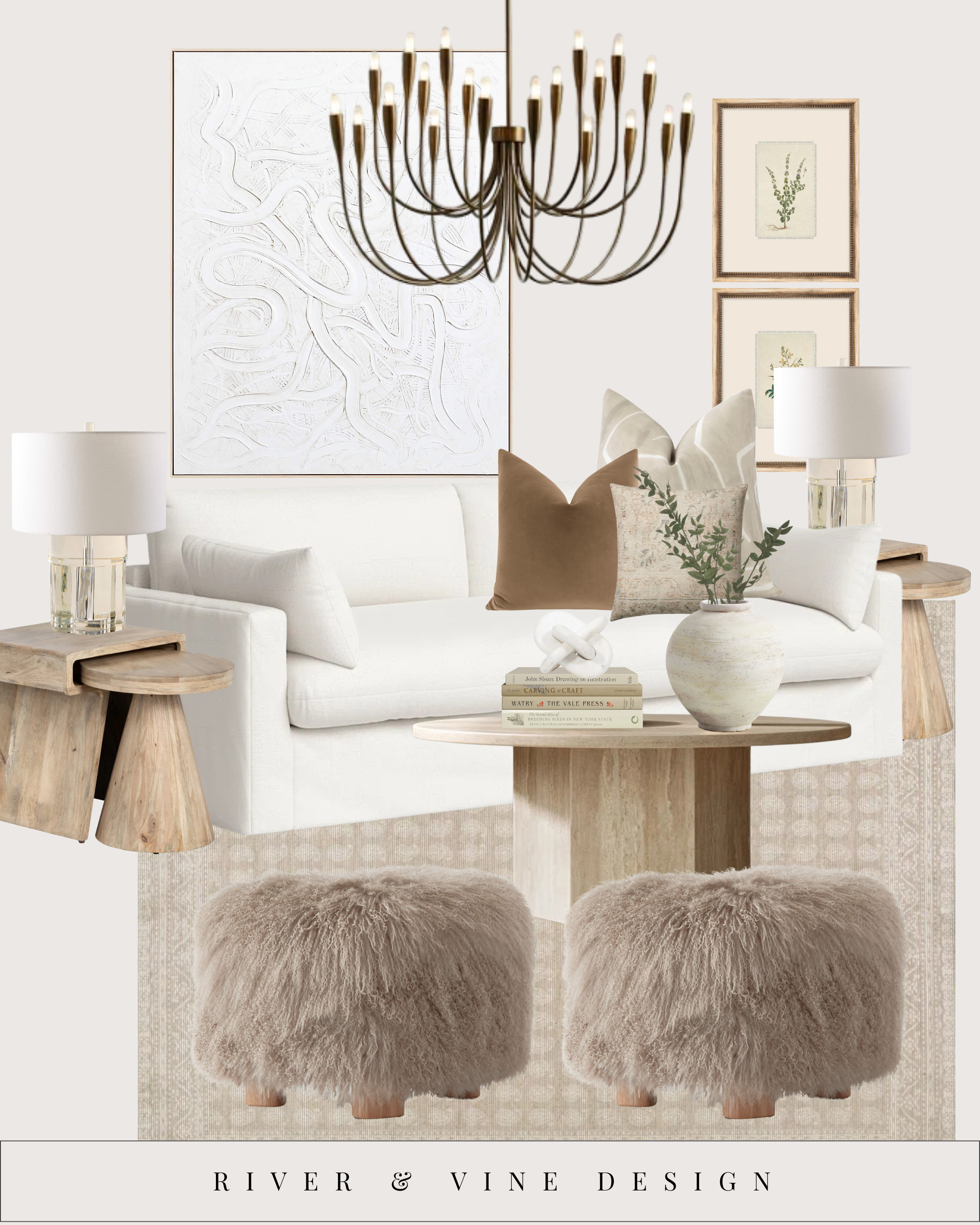 ✨ Elevated Living Room Edit ✨
When a room is neutral but not boring, this is why:

• Texture → (those shearling stools… instant luxury)
• Scale → oversized lighting + large art = designer-level impact
• Tone → warm neutrals keep it cozy, not sterile

This look proves you don’t need color to make a space feel finished and intentional — you need contrast, texture, and a few stand-out pieces.

Everything here is shoppable.
Tap the products to recreate this collected, elevated living room — without the designer markup. 

 #LTKHome
