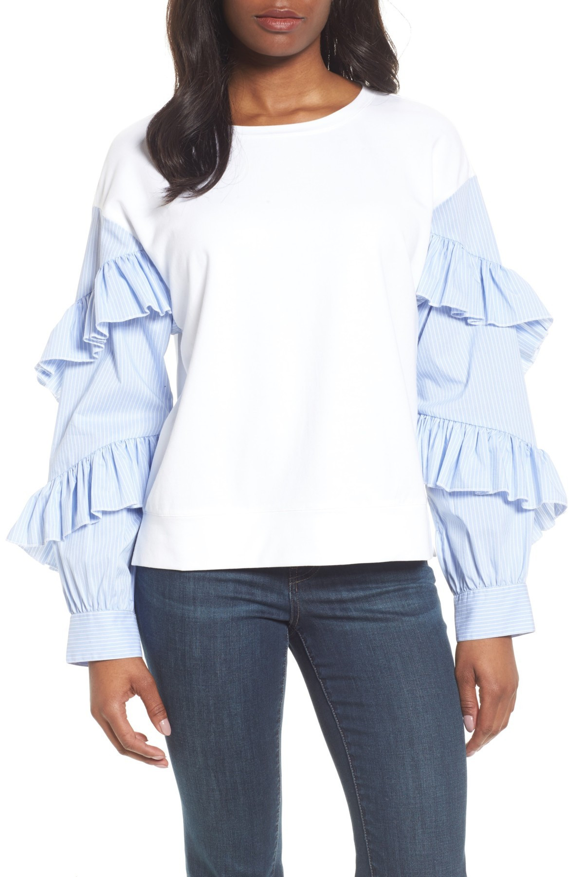 Poplin Ruffle Sleeve Sweatshirt | Nordstrom Rack