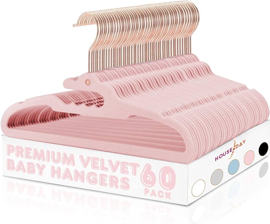 HOUSE DAY Premium Velvet Baby Hangers 60 Pack, 11.4'' Kids Velvet Hangers, Sturdy Baby Hangers fo... | Amazon (US)