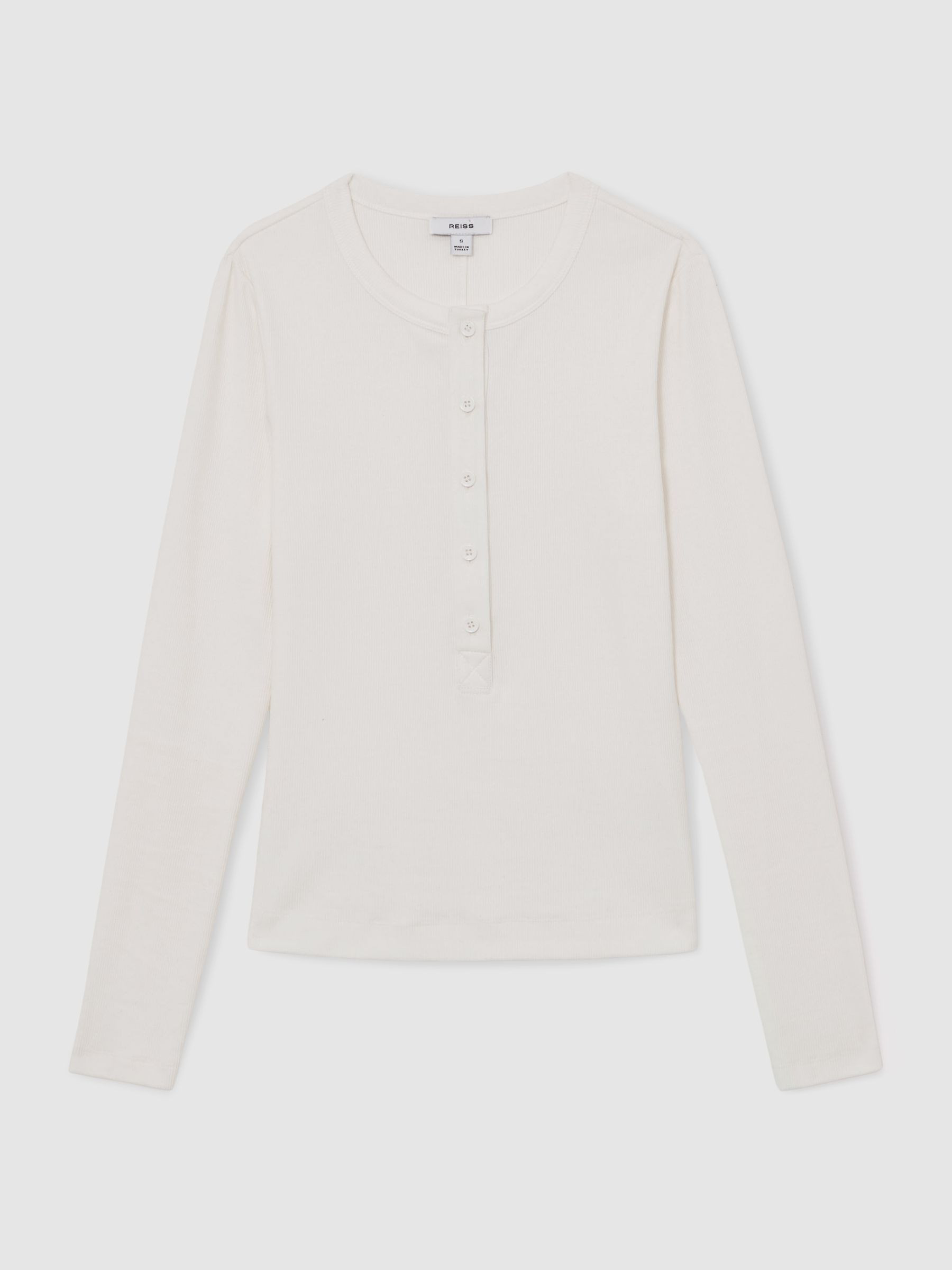 Reiss Stretch-Cotton Half-Button Top in White | REISS | Reiss US