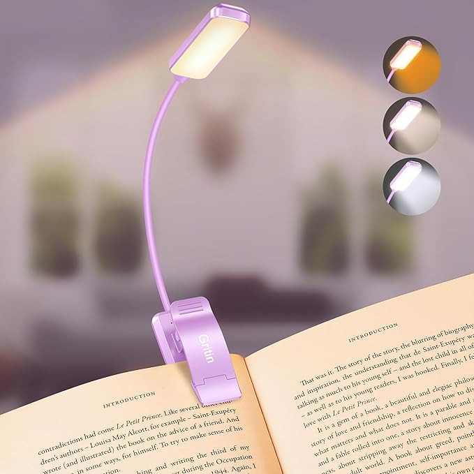 Gritin 9 LED Rechargeable Book Light for Reading in Bed - Eye Caring 3 Color Temperatures,Steples... | Amazon (US)