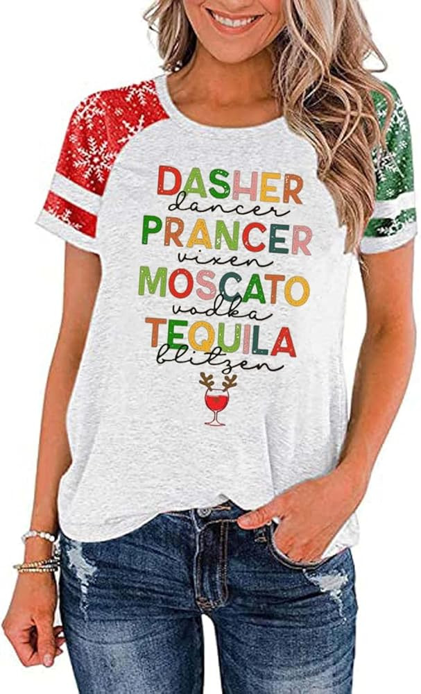 Christmas Shirt for Women Raglan Sleeve Graphic Xmas Festival Shirts Cute Holiday Trendy Tops Cas... | Amazon (US)