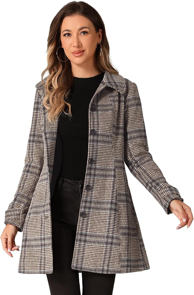 Allegra K Women's Peter Pan Collar Overcoat Single Breasted Pockets Winter Long Coat | Amazon (US)