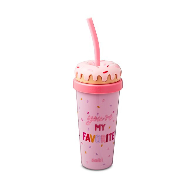 Valentine's Day 18 oz Pink Plastic Donut Tumbler with Straw, by Way To Celebrate - Walmart.com | Walmart (US)